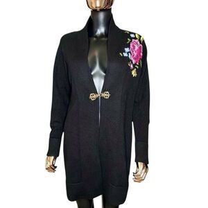 Soft Surroundings Black Floral Embroidered Longline Cardigan XS
